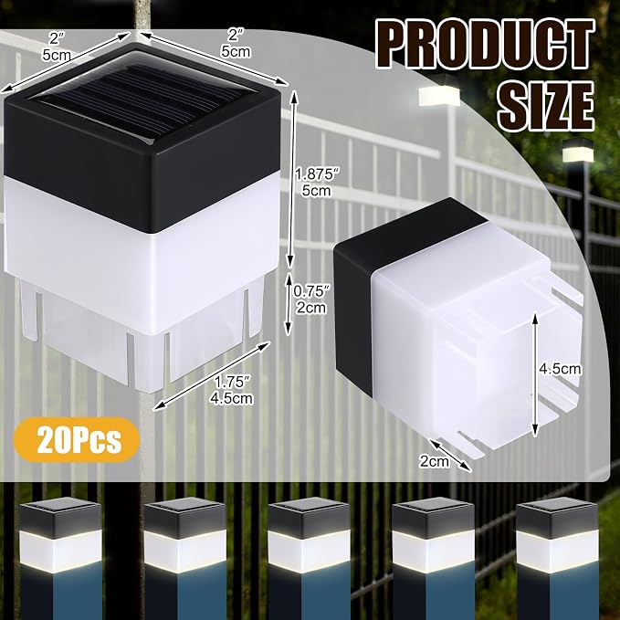 20 Pack Solar Fence Post Cap Lights 2 x 2 Inches Solar Fence Post Caps Lights - Image 2