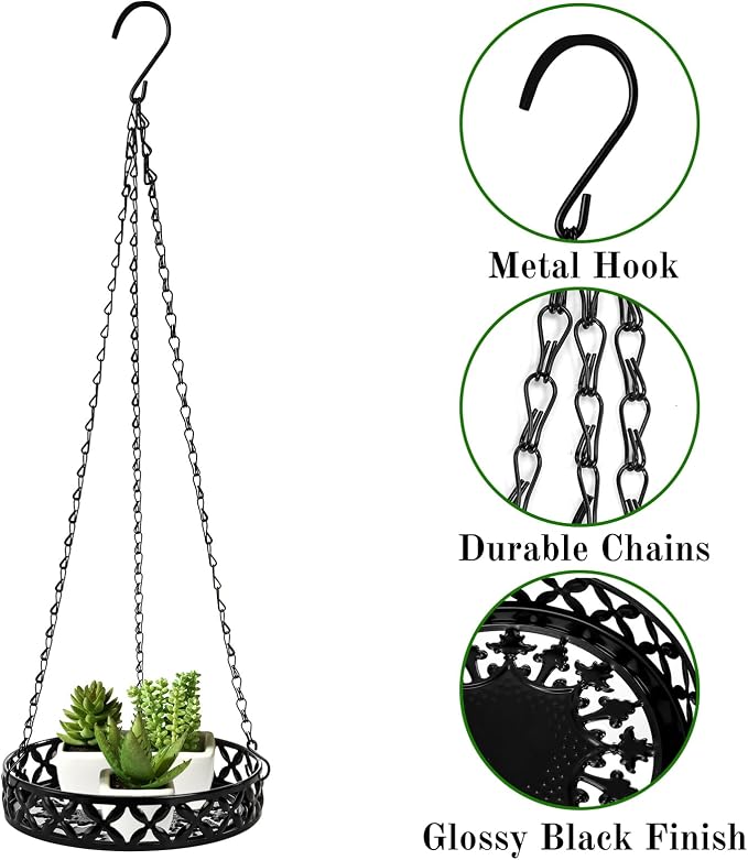 2 Pack Hanging Planters, 9.8 Inch Metal Plant Hanger, Decorative Glossy Black - Image 3