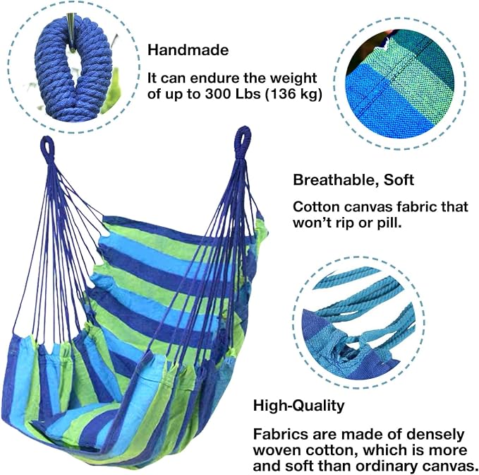 Hommtina Hammock Chair Hanging Rope Swing, Max 300 Lbs Hanging Chair - Image 2