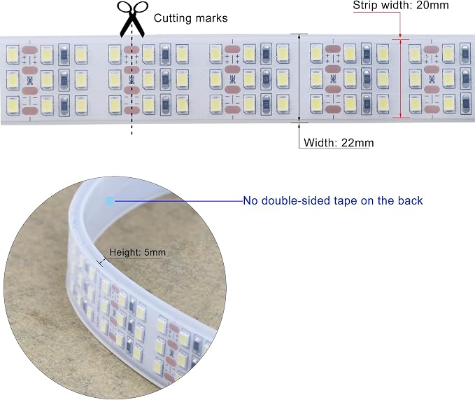 16.4Ft Super Bright Triple Row LED Strip Lights, Daylight White 6000K DC12V - Image 3