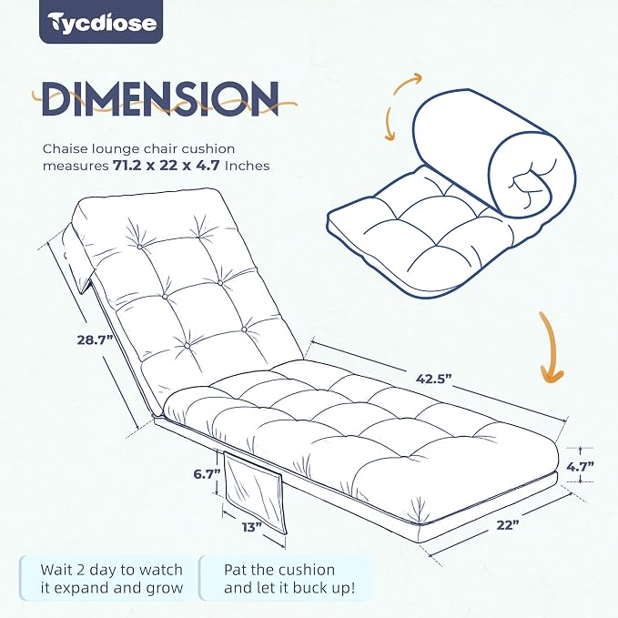 Outdoor Lounge Chair Cushion, Waterproof Chaise Lounge Cushions Replacement - Image 2