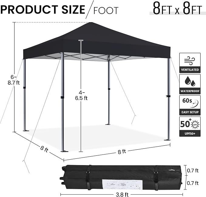 Yaheetech 8x8 Pop Up Canopy Easy Set-up Tent, Portable Outdoor Canopy Instant - Image 3