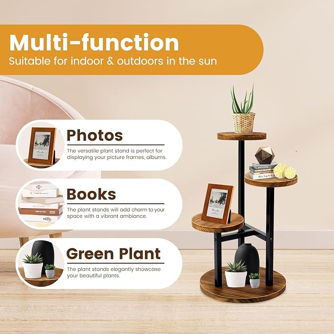 GEEBOBO 3 Tier Plant Stand Indoor, Metal Wood Plant Stands - Image 5