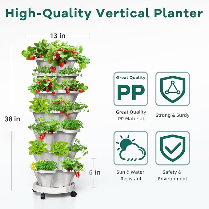 Strawberry Vertical Planter Tower Garden, 7 Tiered Stackable Planter Herb - Image 2