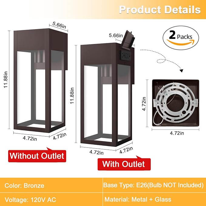 2 Pack Porch Lights Outdoor Wall Sconce, Outdoor Light - Image 5