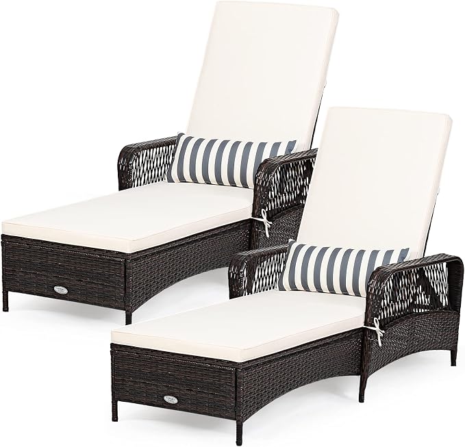Tangkula Wicker Chaise Lounge Outdoor Set of 2, Patio Rattan Reclining Chaise by TANGKULA