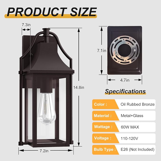 Dusk to Dawn Outdoor Wall Light, Waterproof Wall Sconces, Exterior Wall Mount - Image 6