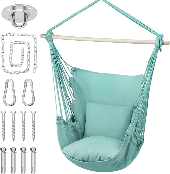 MoNiBloom Hammock Chair Hanging Rope Swing w/2 Cushions, Boho Macrame Hanging by Monibloom