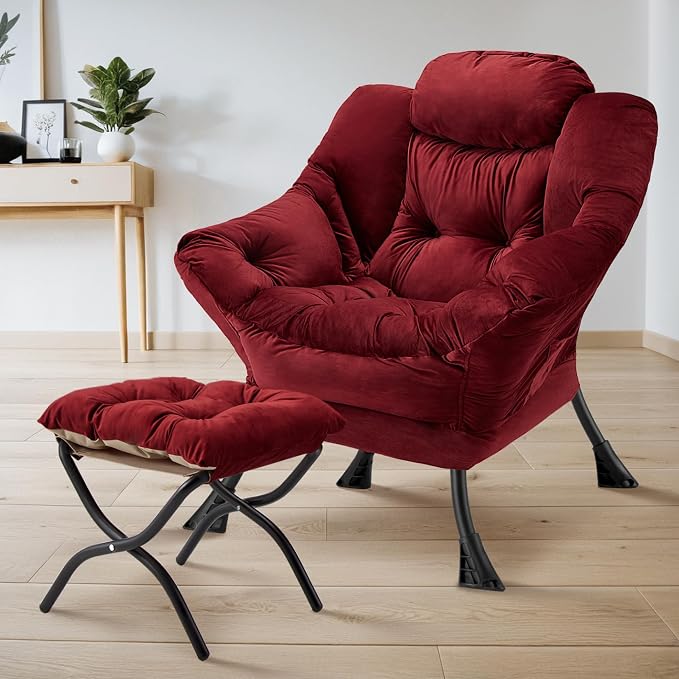 Lazy Chair with Folding Ottoman Modern Large Accent Chair, Contemporary Lounge - Image 2