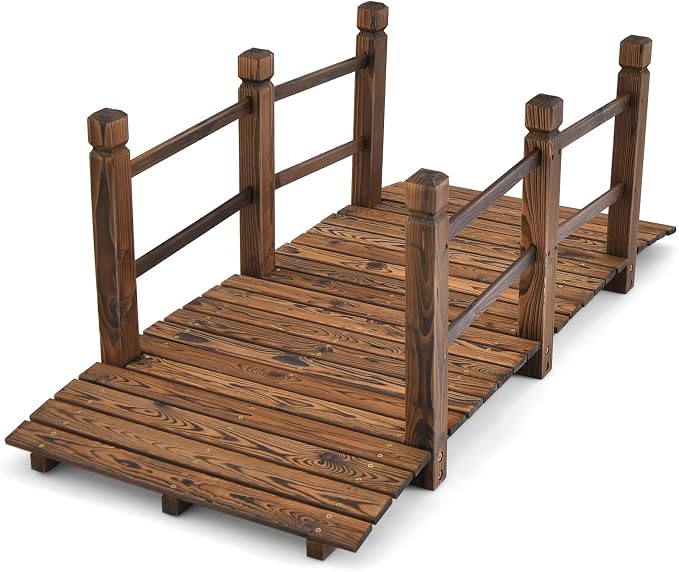 HAPPYGRILL 5FT Wooden Garden Bridge, Decorative Pond Landscaping Bridge by HAPPYGRILL