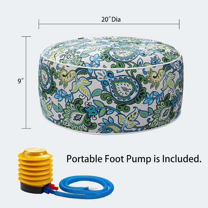 Magpie Fabrics Indoor/Outdoor Inflatable Stool Ottoman Pouf, Water Repellent - Image 3