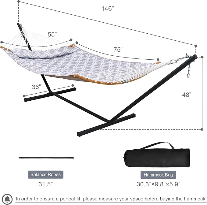 Large Hammock with 12FT Steel Stand, Freestanding Hammock with Curved Spreader - Image 6