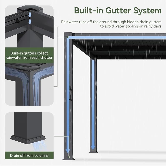 Aoxun Louvered Pergola 10' x 10' 96S Outdoor Metal Pergola - Image 5