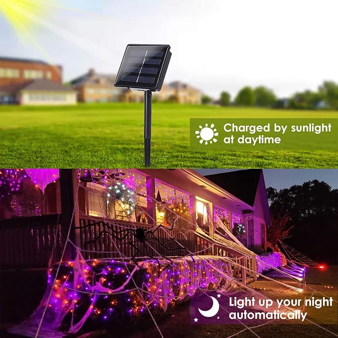 Purple and Orange Halloween Solar String Lights Outdoor, 2 Pack 80FT 200LED - Image 2