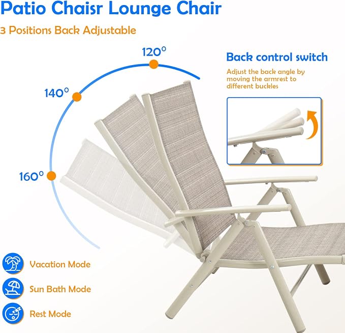 Devoko Lounge Chairs for Outside Patio Chaise Lounge Outdoor Poolside - Image 6