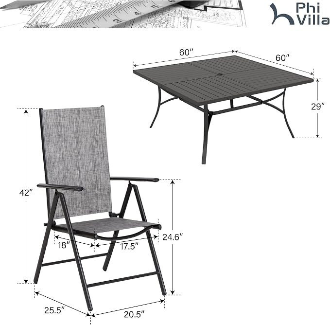 PHI VILLA 9 Piece Patio Dining Set, Outdoor Table and Chairs Set - Image 7