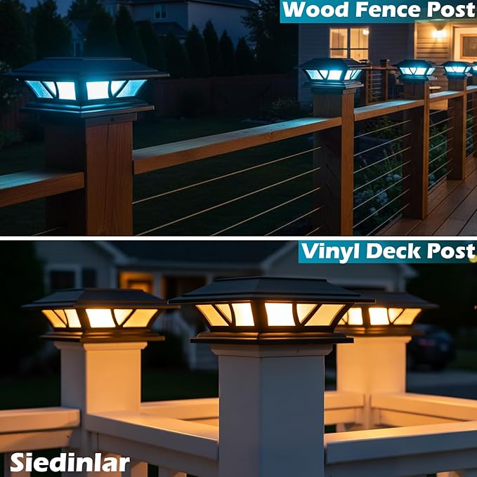 SIEDiNLAR Solar Post Lights Outdoor 2 Modes LED Deck Fence Cap Light - Image 4