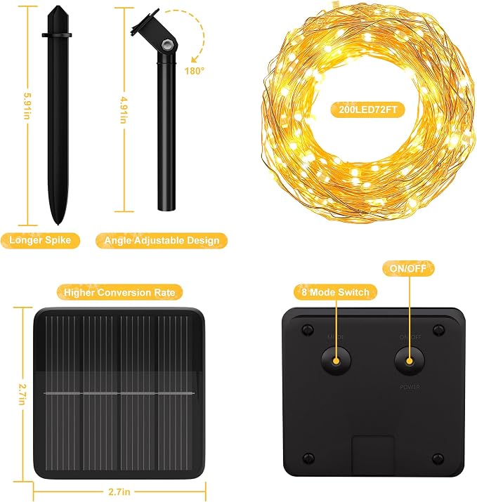 2-Pack Solar String Lights for Outside, 400 LED 144Ft Solar Fairy Lights for - Image 6