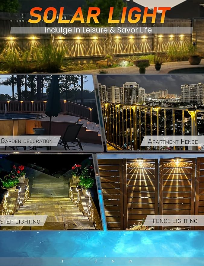 TIJNN Solar Deck Lights Outdoor, Solar Fence Lights Waterproof Led - Image 4
