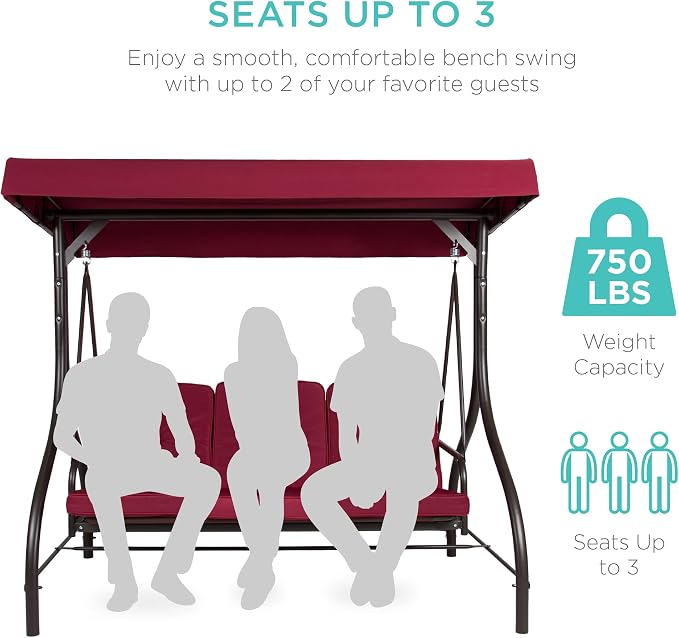 Best Choice Products 3-Seat Outdoor Large Converting Canopy Swing Glider - Image 4