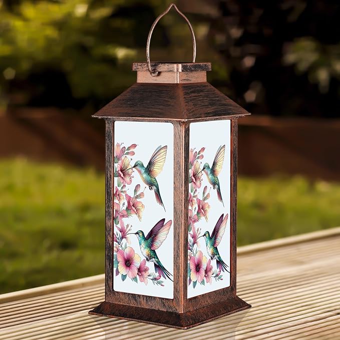 Outdoor Hanging Solar Lantern Waterproof Outside Hummingbird Pattern Landscape - Image 6