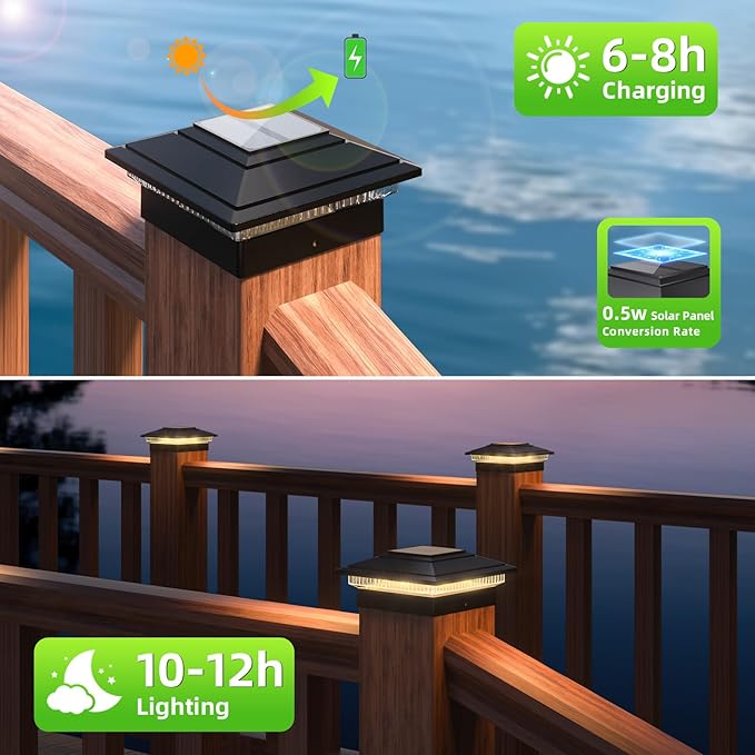 Post Cap Lights Outdoor 4pack, Waterproof Fence Post Solar Lights - Image 2