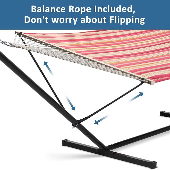 SUNCREAT Outdoor Hammock with Stand, Two Person Quilted Fabric Hammock Swing - Image 3