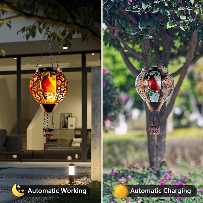 DREAMSOUL Cardinal Hot Air Balloon Solar Lantern, Metal Solar Lantern - Image 4