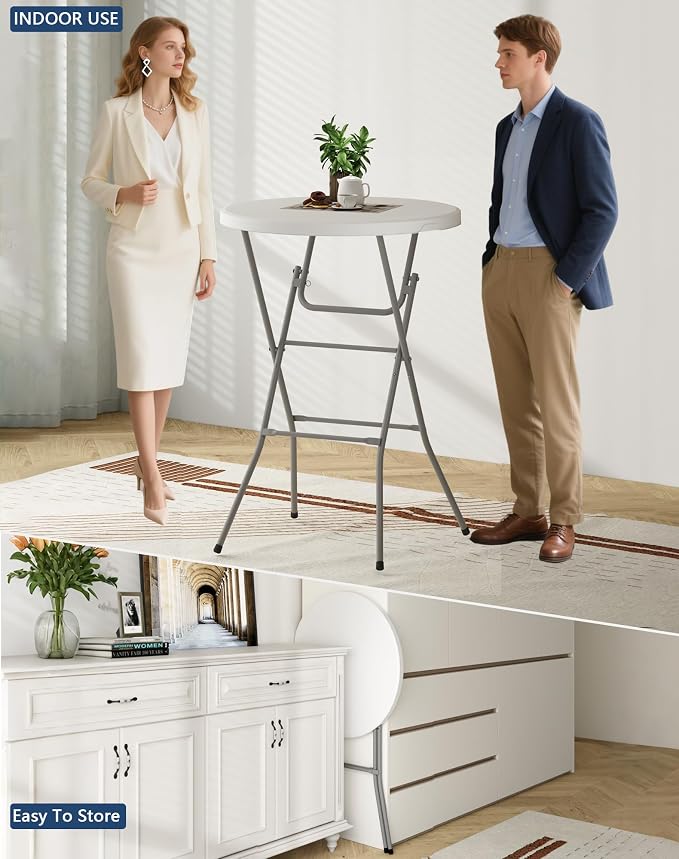 Round Folding Table, Portable Plastic Table w/Thick Table Top, Metal Frame - Image 4