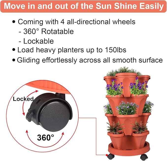GameXcel Vertical Planter 4 Tier Stackable Planters Garden Planters Strawberry - Image 6