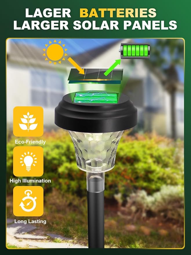 ROOR Ultra Bright Solar Lights 8 Pack, Outdoor Solar Yard Pathway Lights - Image 5