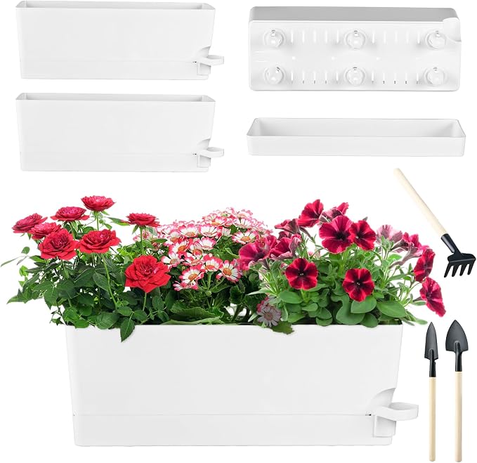 4 Pack Self Watering Pots for Indoor Plants 17 Inches Window Boxes Planters by KvyusFlourish