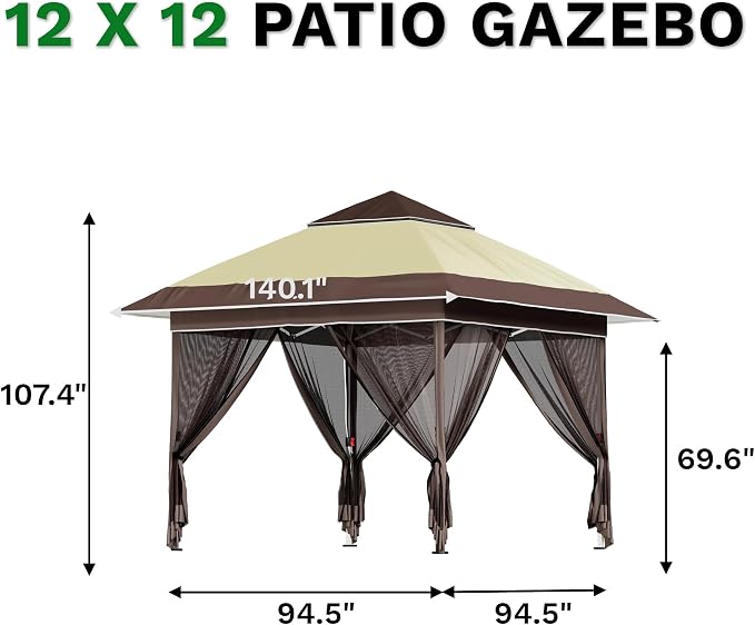 Devoko 12x12 Pop Up Gazebo Canopy Tent - Image 8