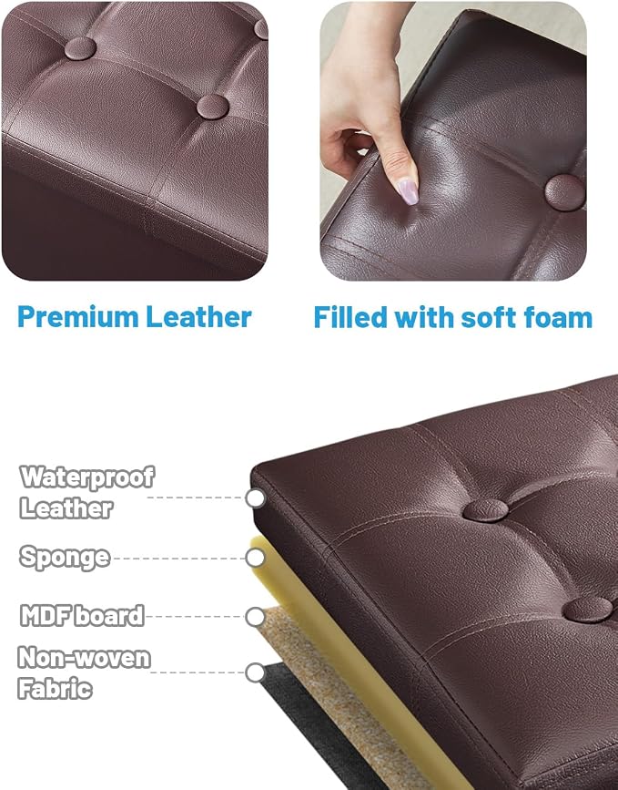 AmasSmile Storage Ottoman Folding Foot Rest Stool, Leather Footstool Bench - Image 7