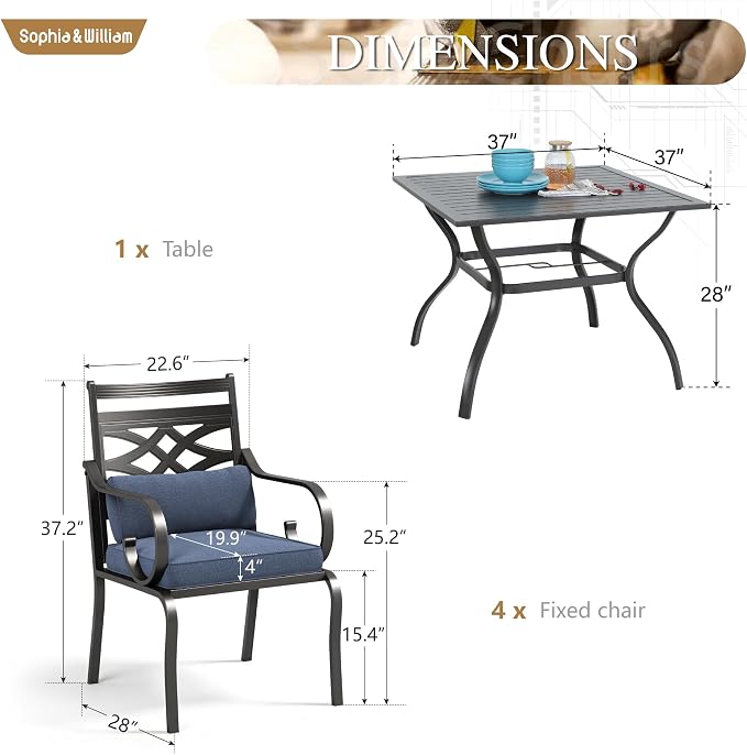 Sophia and William Outdoor Patio Dining Set - Image 6