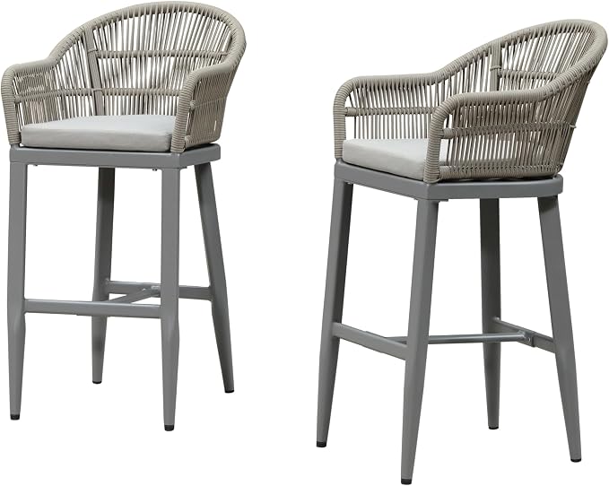 PURPLE LEAF Outdoor Bar Height Stools Set of 2 Patio Metal Modern Wicker Rattan - Image 9