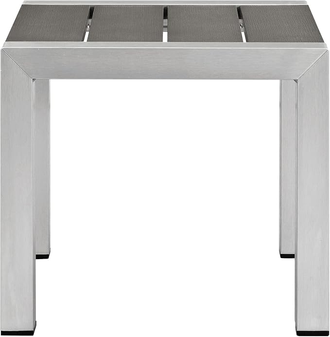 Modway Shore 3-Piece Aluminum Outdoor Patio Furniture Set in Silver Beige - Image 7