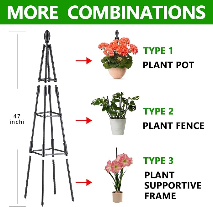 4 Ft Tower Obelisk Trellis for Potted Climbing Plants, Garden Trellis Rustproof - Image 2