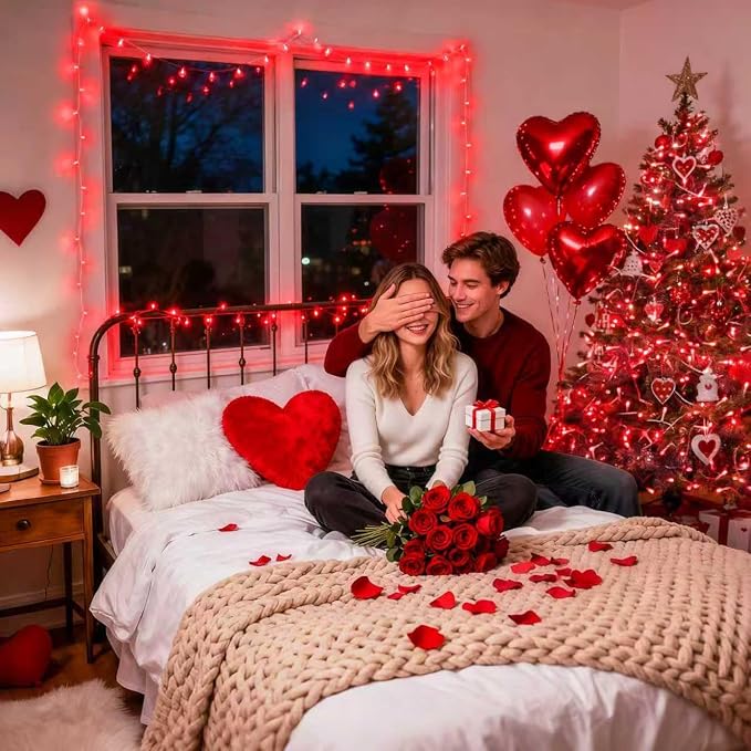 JMEXSUSS Red Valentines Day Decor Lights Clear Wire, 66ft 200 LED Red Christmas - Image 4