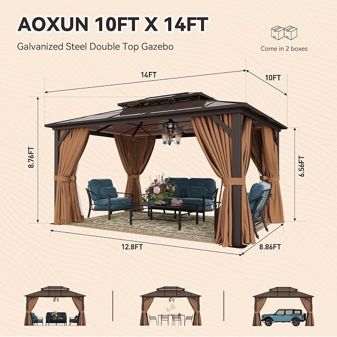 Aoxun 10'x14' Hardtop Gazebo, Outdoor Metal Gazebo - Image 3
