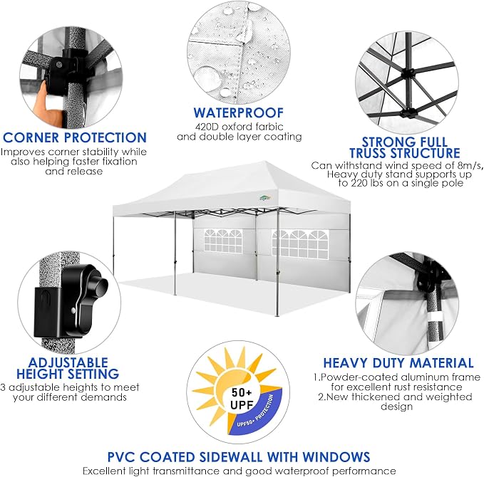COBIZI 10x20 Canopy with Sidewalls, Heavy Duty Party Tent Pop up Canopy - Image 4