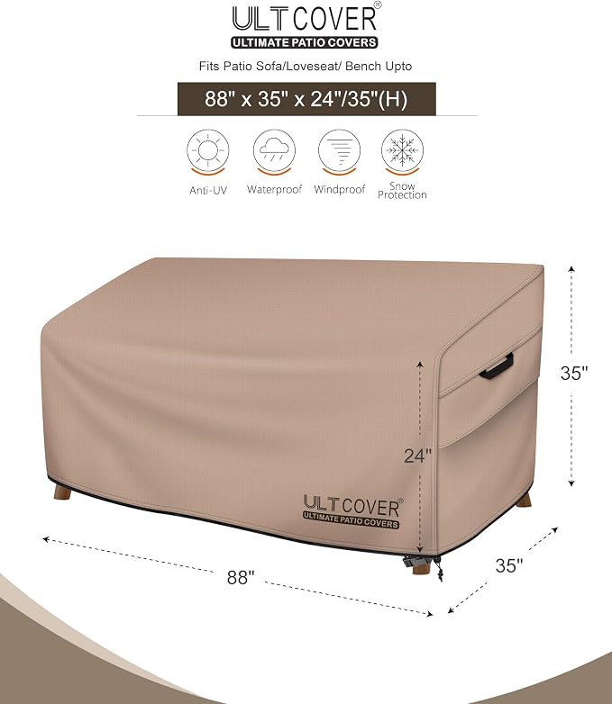 ULTCOVER Patio Furniture Sofa Cover 88W x 35D x 35H inch Waterproof Outdoor - Image 2