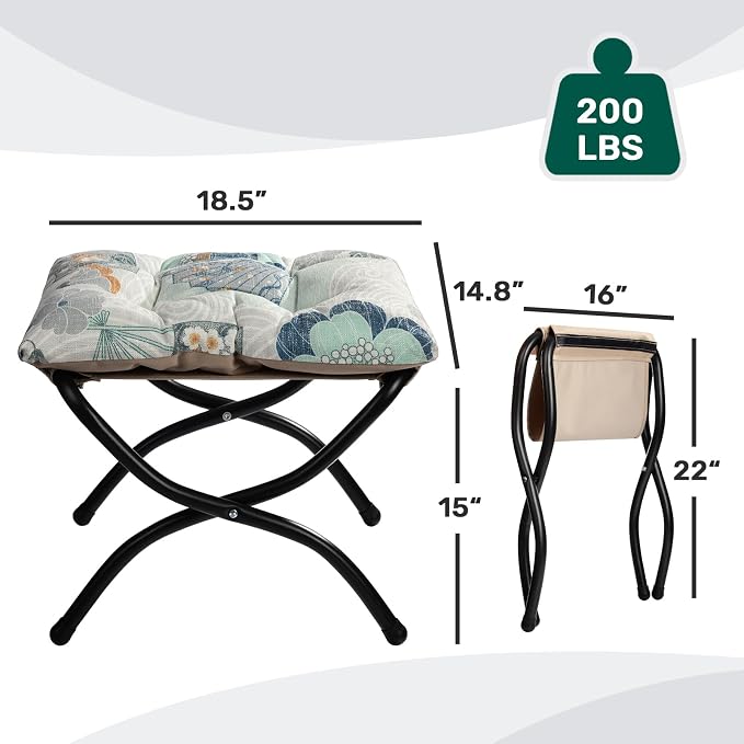 HollyHOME 15" Folding Footrest Stool, Upholstered Small Foldable Ottoman - Image 3