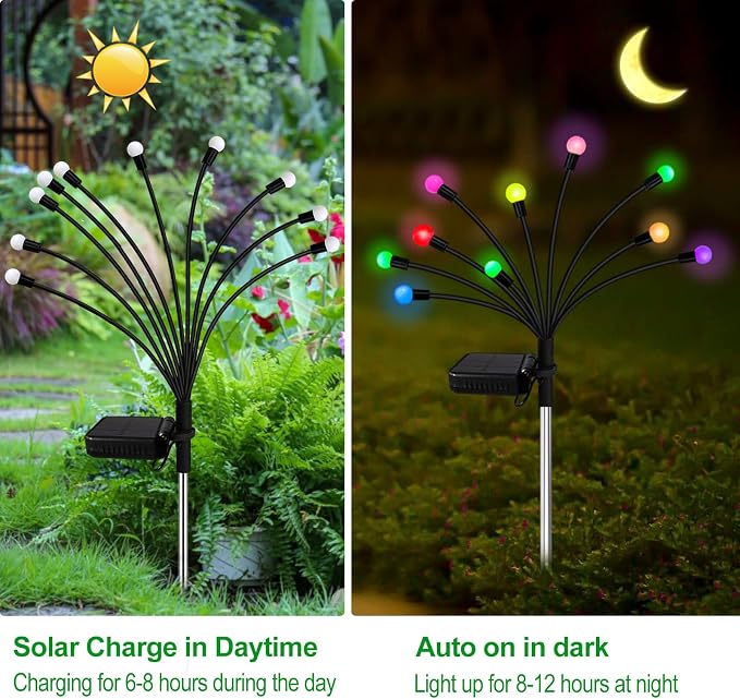 Kohlrabi Solar Garden Lights Outdoor, 6 Pack 60 LED Solar Firefly Lights - Image 3