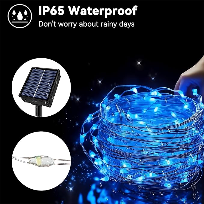 Solar String Lights Outdoor Waterproof 33ft 100LED 8 Modes Twinkle Lights Solar - Image 4