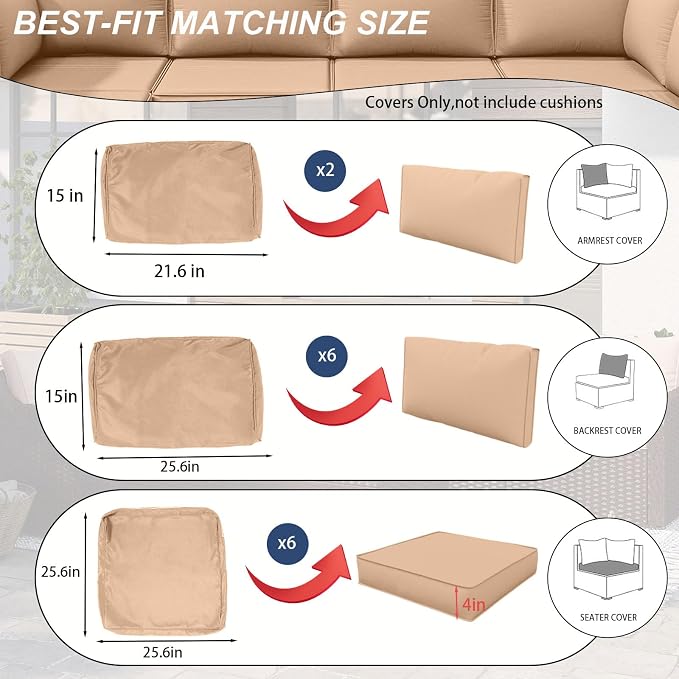 Outdoor Cushions Covers for Patio Furniture, Patio Cushion Covers Replacement - Image 2