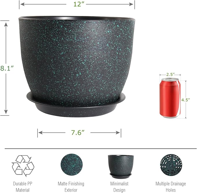 12inch Large Plant Pot, Modern Plastic Planter - Image 2