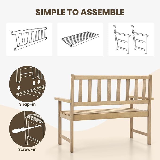 Tangkula Outdoor Teak Wood Garden Bench, 2-Person Patio Bench - Image 9