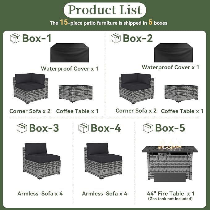 Aoxun 15 Piece Patio Furniture Set - Image 5