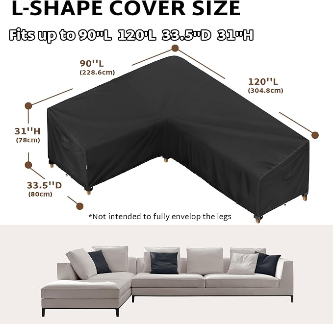 iBirdie Outdoor Sectional Cover fit 90 x 120 inch, 89 x 118, L-Shaped Patio - Image 2